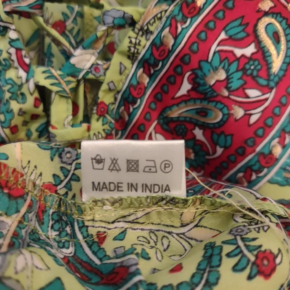 White Waves NWT Silk Blend Paisley Lace Up Boho Dress Made in India - Picture 15 of 15